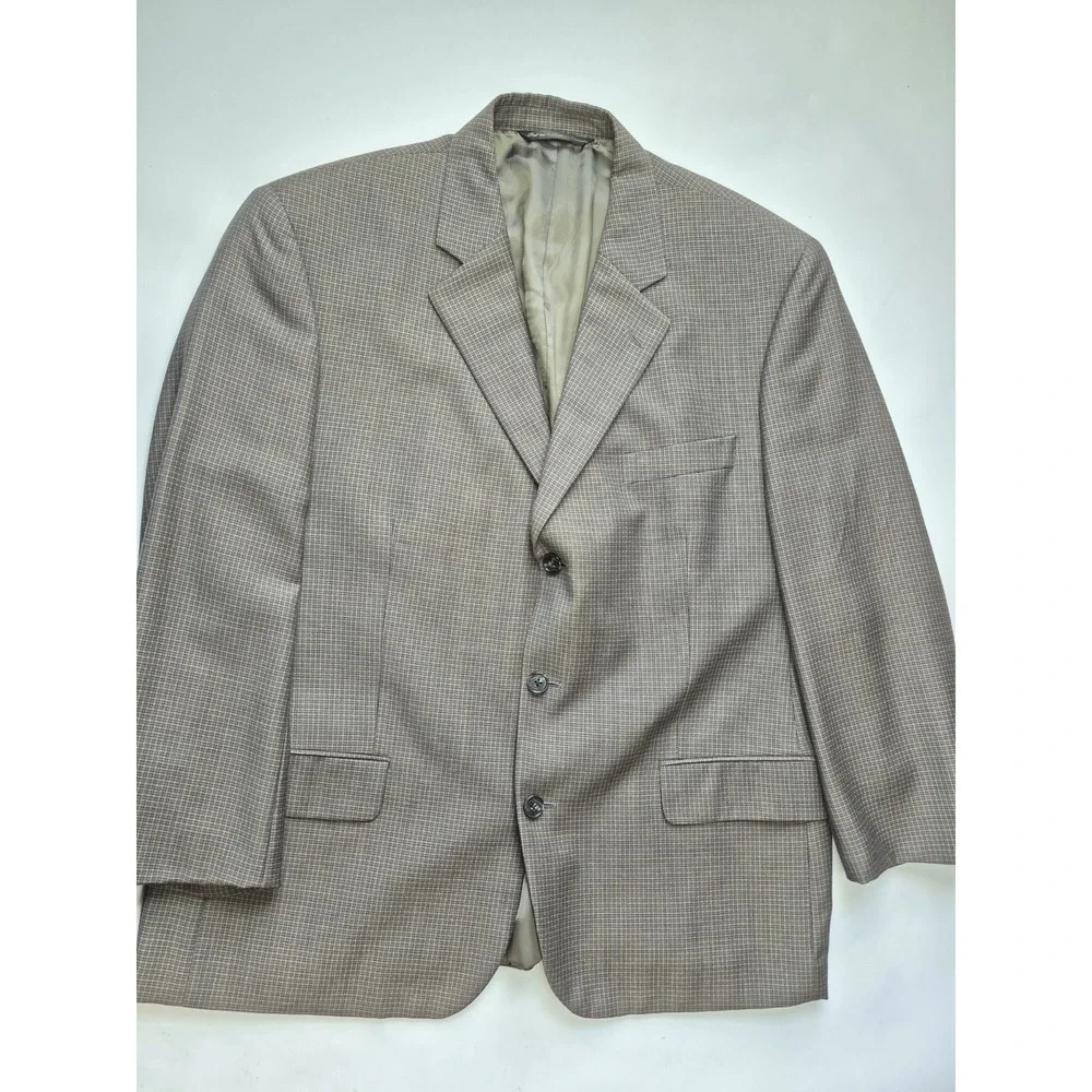 Prima Mens Wool Sports Coat 44R Blue Brown Check Made in Canada 3 Button H806